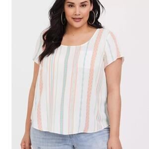 Torrid Size 2 Abbey Georgette Button Back Short Sleeve Blouse Orange Stripes